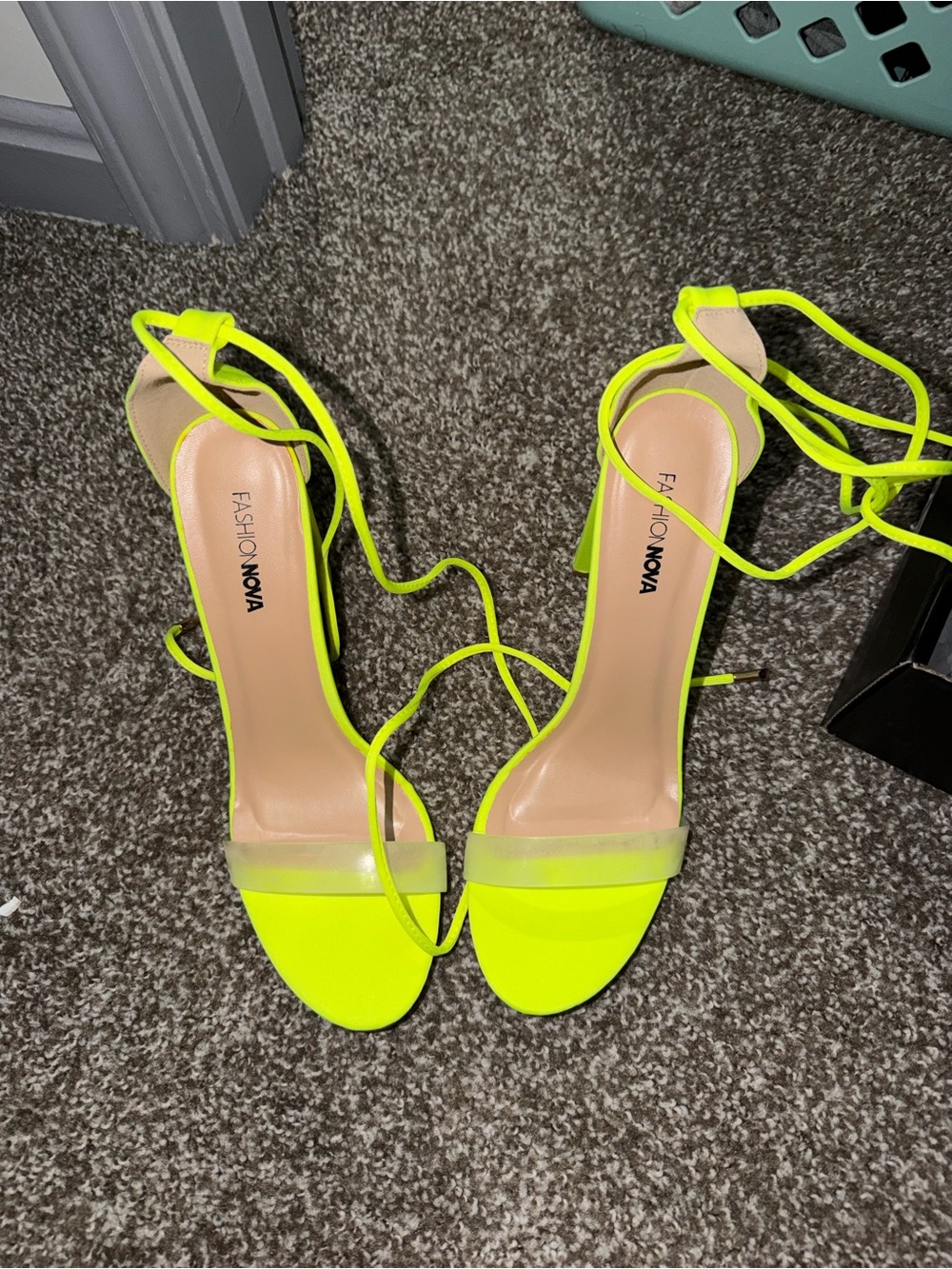 Fashion Nova Neon Lime Lace-Up Block Heel Sandals